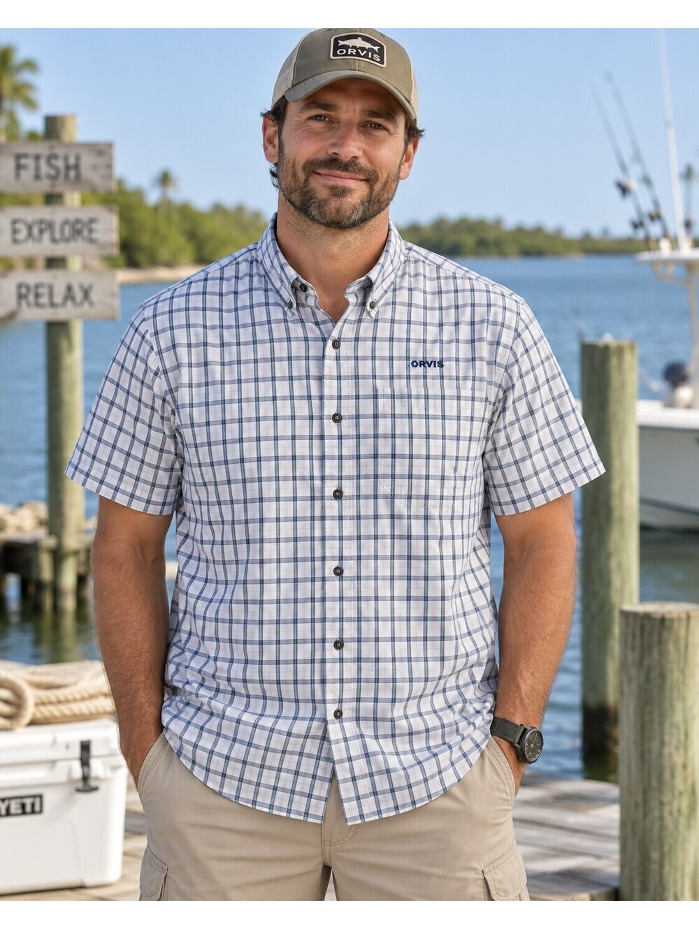 Orvis Men’s M Plaid Short Sleeve Vented Fishing Shirt Mesh Back Performance